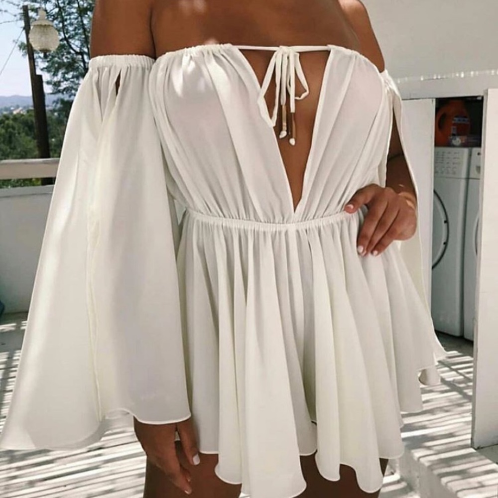 Pleat Wave Playsuit in White - Picture 1 of 2